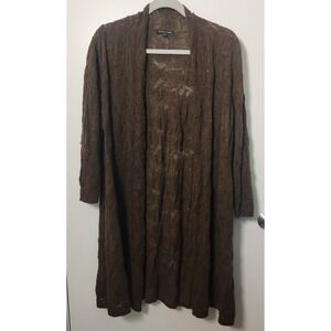 Eileen Fisher Brown Crystal Beaded Merino Wool XL Open‎ Front Midline Cardigan